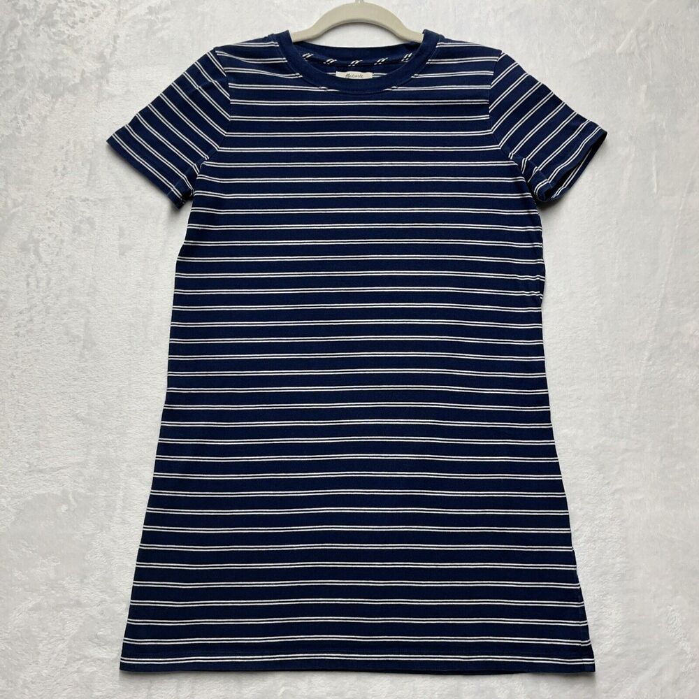 Madewell Striped Tshirt Dress Womens Sz Small Navy White Cotton Short minimal